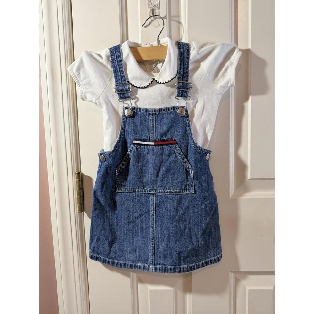 Vintage Y2K Tommy Hilfiger Denim Overall Dress With Body Suit Shirt 18-24M